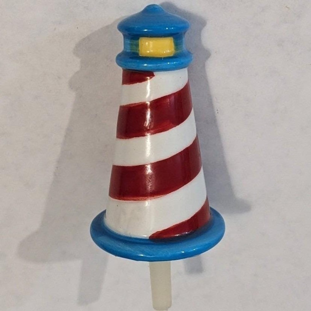 Nora Fleming A163 Lighthouse Mini Retired Red White Blue Nautical Ceramic